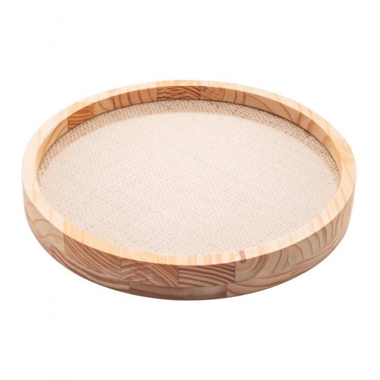 Bandeja 34cm Redonda De Madeira Com Sisal Pinus